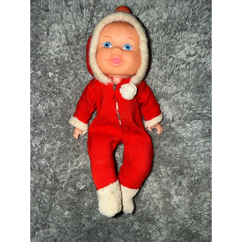 Vintage 3 Face Baby Doll 1963 Hong Kong 8 Inch Triple Face Toy Red Outfit